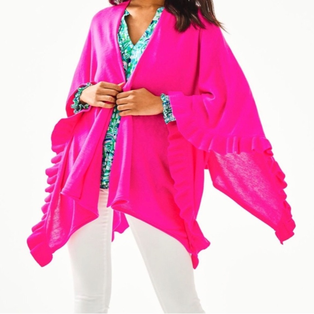 Lilly Pulitzer Hot Pink Ruffled Wrap Scarf